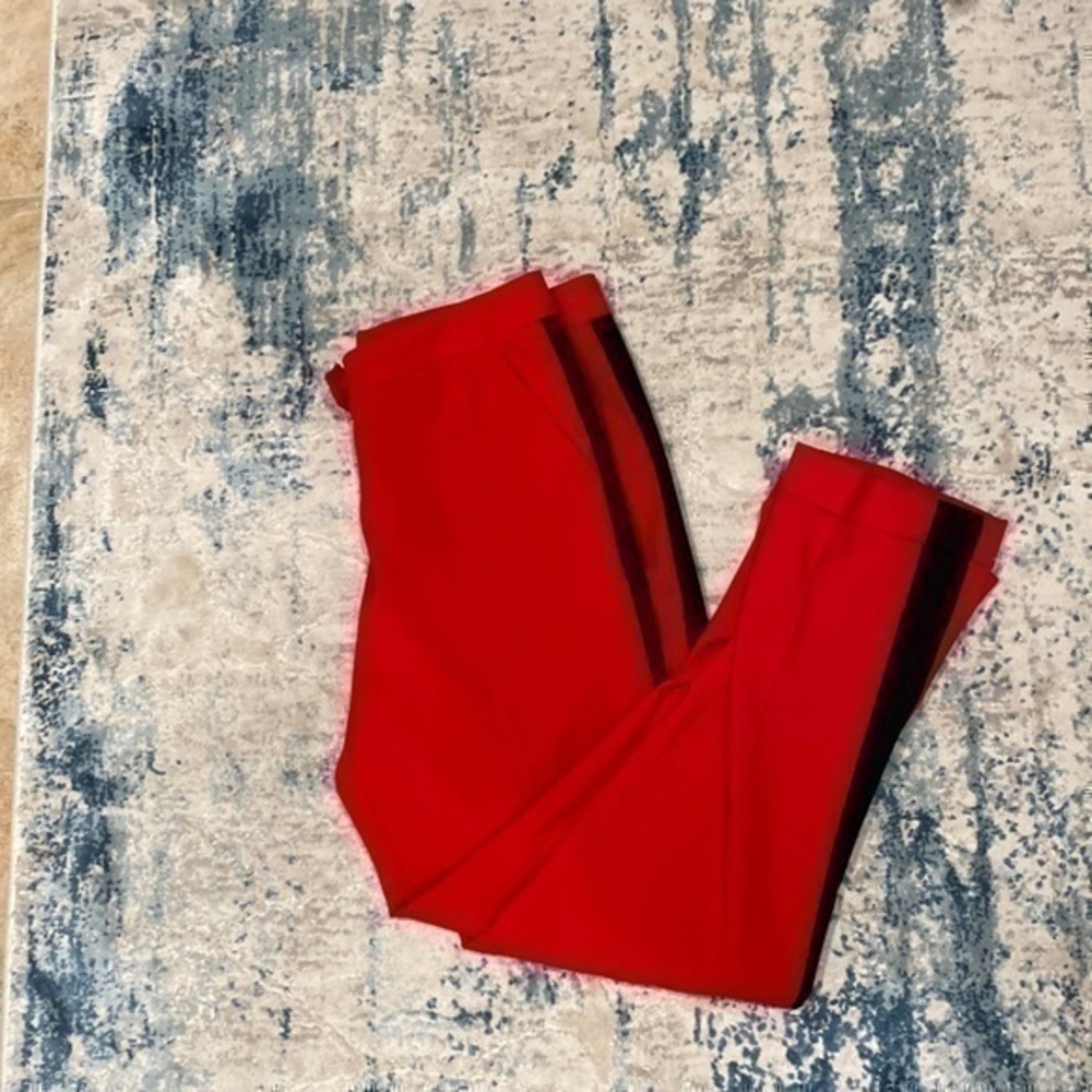 Mason Red Cropped Trousers Black Side Stripes - Picture 2 of 7